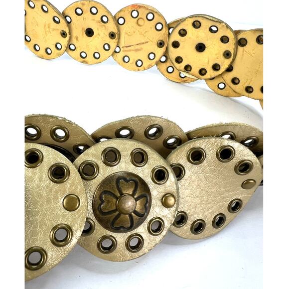NY&C Wide Boho Brass Metal Accents Disc Leather Belt Y2k Grunge Small - Picture 5 of 8